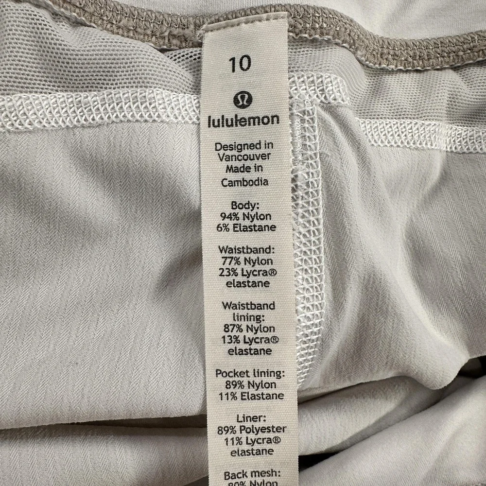 Lululemon Shorts Womens 10 White 2.5‎ Inseam Running Lined Zip Pocket Athletic